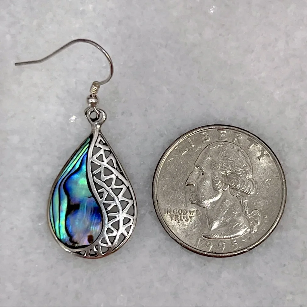 Abalone Shell Sterling Silver Dangle Earrings - Picture 11 of 11